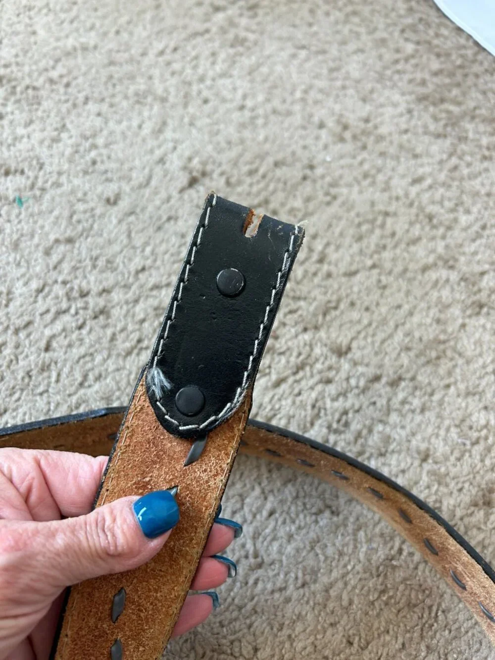 Vintage Tooled Laced Leather Western Belt Black No Buckle 36